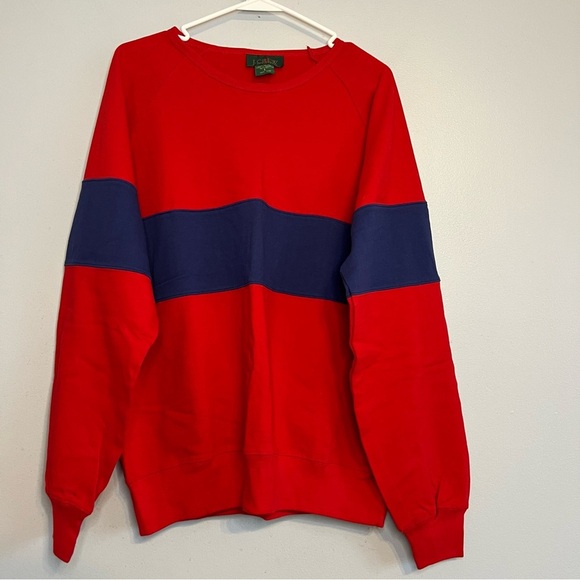 VTG 90s Y2K Cheetah Mervyns Crewneck Sweater Pullover Red Blue Colorblock Sz L - Picture 1 of 9